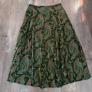 Liz Claiborne Vintage Paisley Skirt Green Midi Rayon Women's Size 12